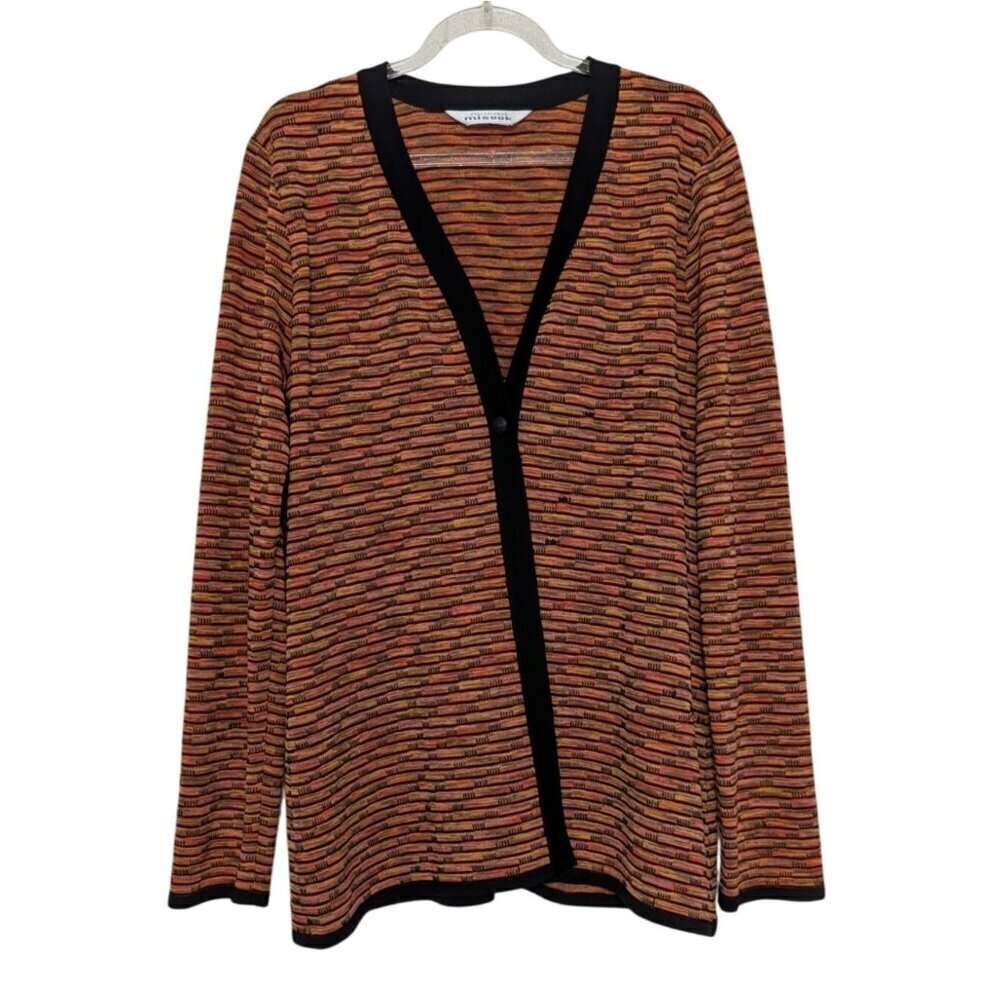 Exclusively Misook Stripe 1 Button Cardigan Womens Size Medium Orange Rust